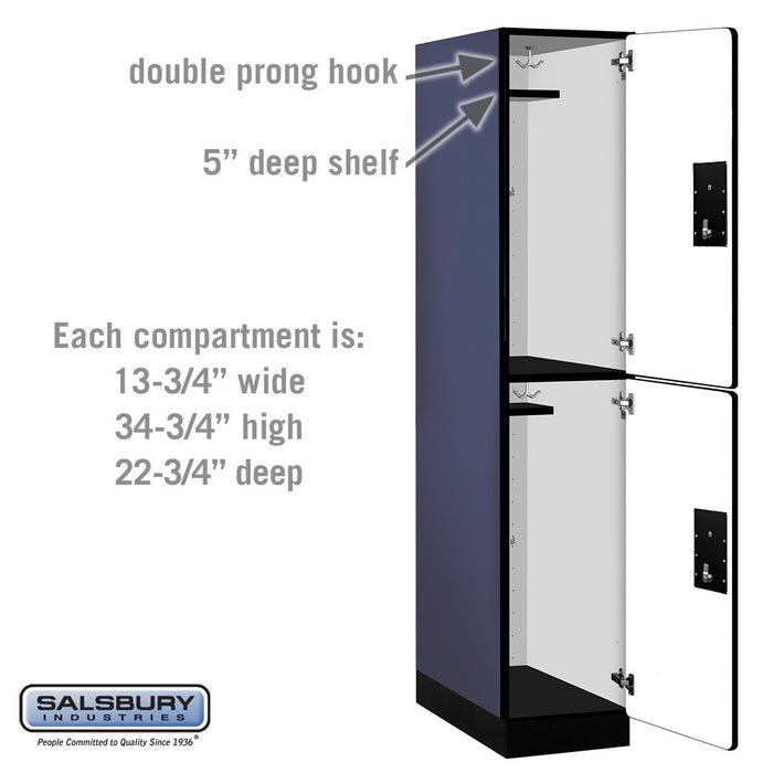 Salsbury 15" Wide Double Tier Designer Wood Locker - 1 Wide - 6 Feet High - 24 Inches Deep - Blue - Silver Electronic Locks - Sweatfully