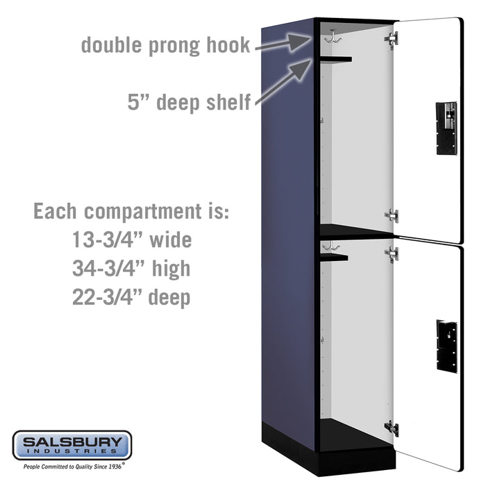 Salsbury 15" Wide Double Tier Designer Wood Locker - 1 Wide - 6 Feet High - 24 Inches Deep - Blue - Hasps - Sweatfully