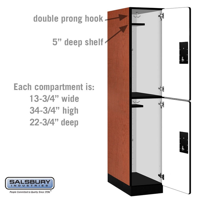 Salsbury 15" Wide Double Tier Designer Wood Locker - 1 Wide - 6 Feet High - 24 Inches Deep - Cherry - Black Electronic Locks - Sweatfully