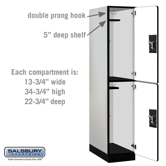 Salsbury 15" Wide Double Tier Designer Wood Locker - 1 Wide - 6 Feet High - 24 Inches Deep - Gray - Black Resettable Combination Locks - Sweatfully