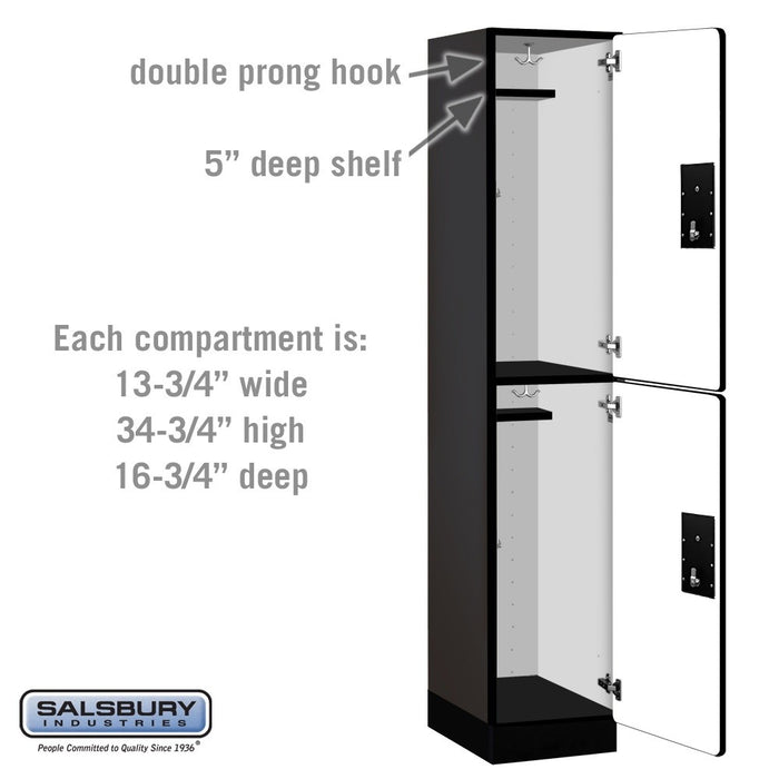Salsbury 15" Wide Double Tier Designer Wood Locker - 1 Wide - 6 Feet High - 18 Inches Deep - Black - Silver Electronic Locks - Sweatfully