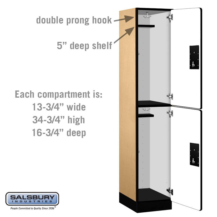 Salsbury 15" Wide Double Tier Designer Wood Locker - 1 Wide - 6 Feet High - 18 Inches Deep - Maple - Silver Electronic Locks - Sweatfully