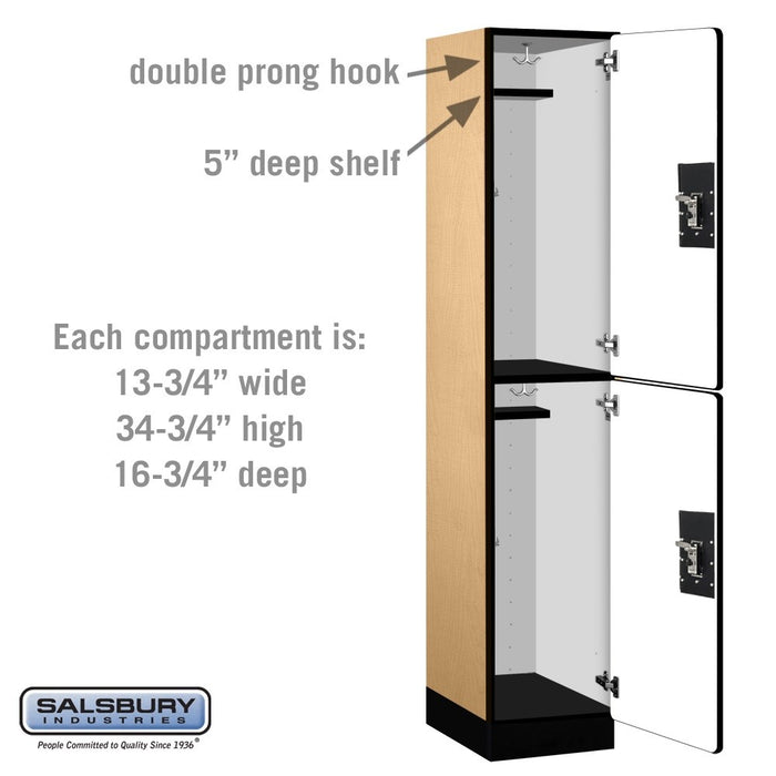 Salsbury 15" Wide Double Tier Designer Wood Locker - 1 Wide - 6 Feet High - 18 Inches Deep - Maple - Silver Resettable Combination Locks - Sweatfully
