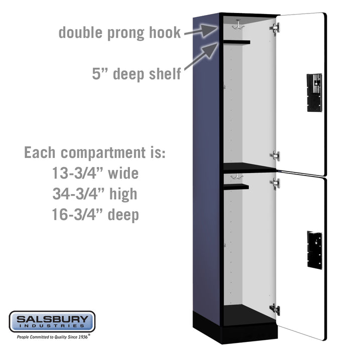 Salsbury 15" Wide Double Tier Designer Wood Locker - 1 Wide - 6 Feet High - 18 Inches Deep - Blue - Hasps - Sweatfully