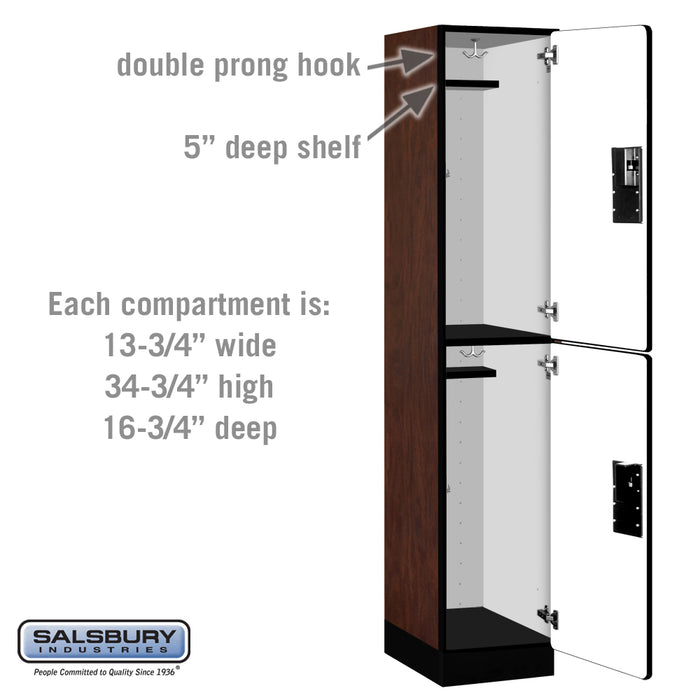 Salsbury 15" Wide Double Tier Designer Wood Locker - 1 Wide - 6 Feet High - 18 Inches Deep - Mahogany - Hasps - Sweatfully