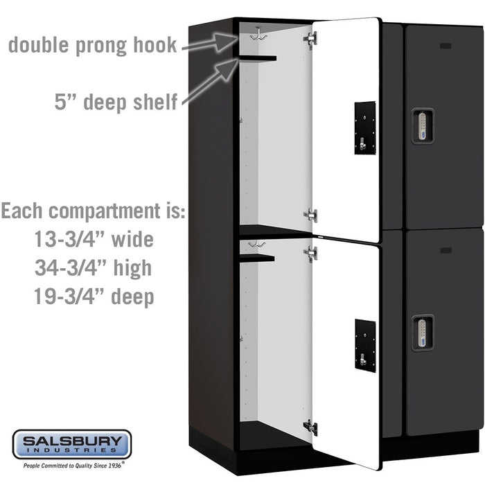 Salsbury 15" Wide Double Tier Designer Wood Locker - 3 Wide - 6 Feet High - 21 Inches Deep - Black - Silver Electronic Locks - Sweatfully