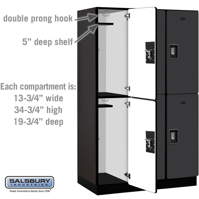 Salsbury 15" Wide Double Tier Designer Wood Locker - 3 Wide - 6 Feet High - 21 Inches Deep - Black - Silver Resettable Combination Locks - Sweatfully