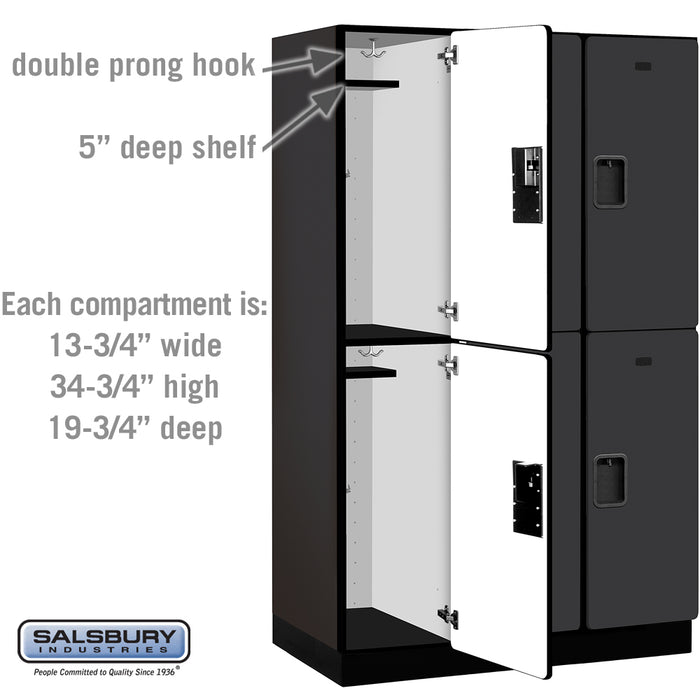 Salsbury 15" Wide Double Tier Designer Wood Locker - 3 Wide - 6 Feet High - 21 Inches Deep - Black - Hasps - Sweatfully