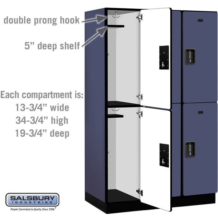 Salsbury 15" Wide Double Tier Designer Wood Locker - 3 Wide - 6 Feet High - 21 Inches Deep - Blue - Black Electronic Locks - Sweatfully