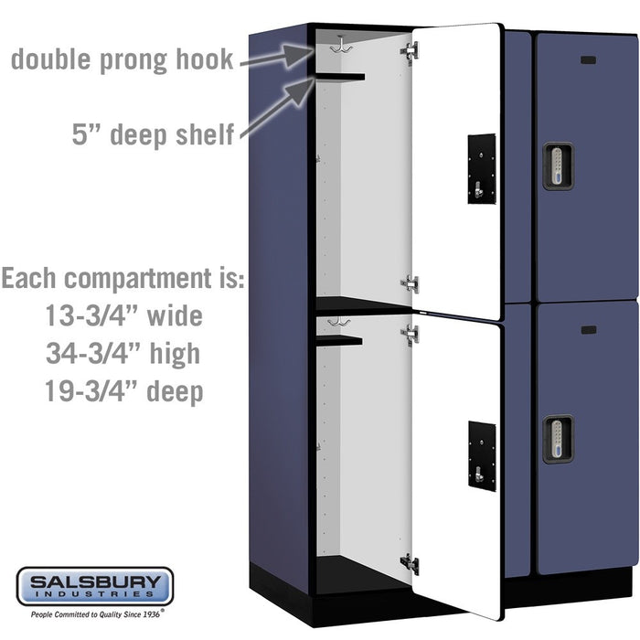 Salsbury 15" Wide Double Tier Designer Wood Locker - 3 Wide - 6 Feet High - 21 Inches Deep - Blue - Silver Electronic Locks - Sweatfully