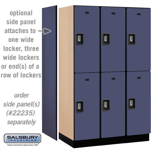Salsbury 15" Wide Double Tier Designer Wood Locker - 3 Wide - 6 Feet High - 21 Inches Deep - Blue - Silver Resettable Combination Locks - Sweatfully