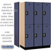 Salsbury 15" Wide Double Tier Designer Wood Locker - 3 Wide - 6 Feet High - 21 Inches Deep - Blue - Silver Resettable Combination Locks - Sweatfully