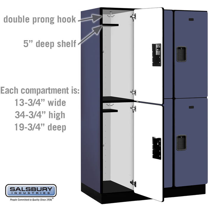 Salsbury 15" Wide Double Tier Designer Wood Locker - 3 Wide - 6 Feet High - 21 Inches Deep - Blue - Hasps - Sweatfully