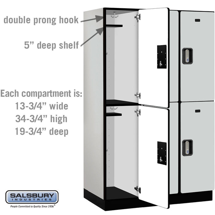 Salsbury 15" Wide Double Tier Designer Wood Locker - 3 Wide - 6 Feet High - 21 Inches Deep - Gray - Silver Electronic Locks - Sweatfully