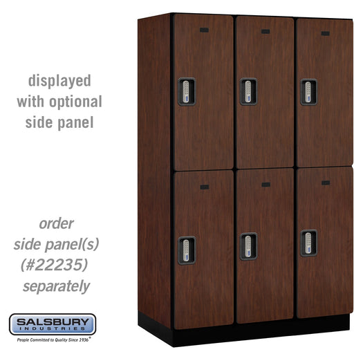 Salsbury 15" Wide Double Tier Designer Wood Locker - 3 Wide - 6 Feet High - 21 Inches Deep - Mahogany - Silver Electronic Locks - Sweatfully