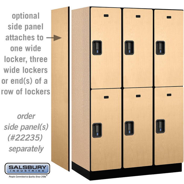 Salsbury 15" Wide Double Tier Designer Wood Locker - 3 Wide - 6 Feet High - 21 Inches Deep - Maple - Black Electronic Locks - Sweatfully