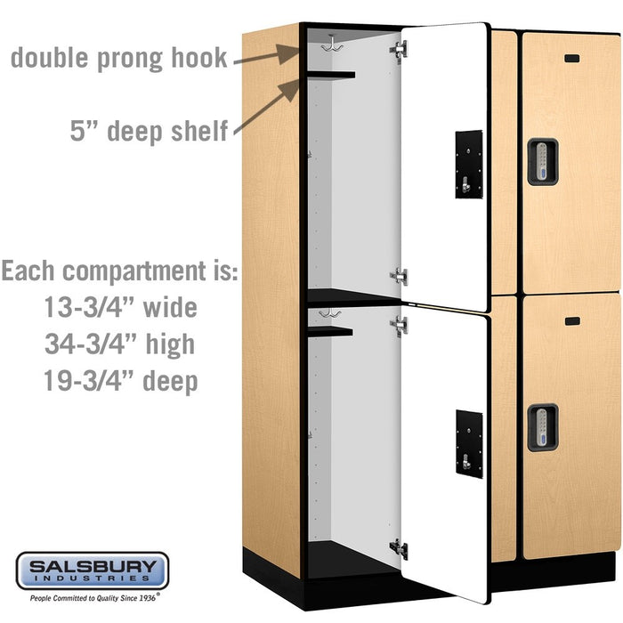 Salsbury 15" Wide Double Tier Designer Wood Locker - 3 Wide - 6 Feet High - 21 Inches Deep - Maple - Silver Electronic Locks - Sweatfully