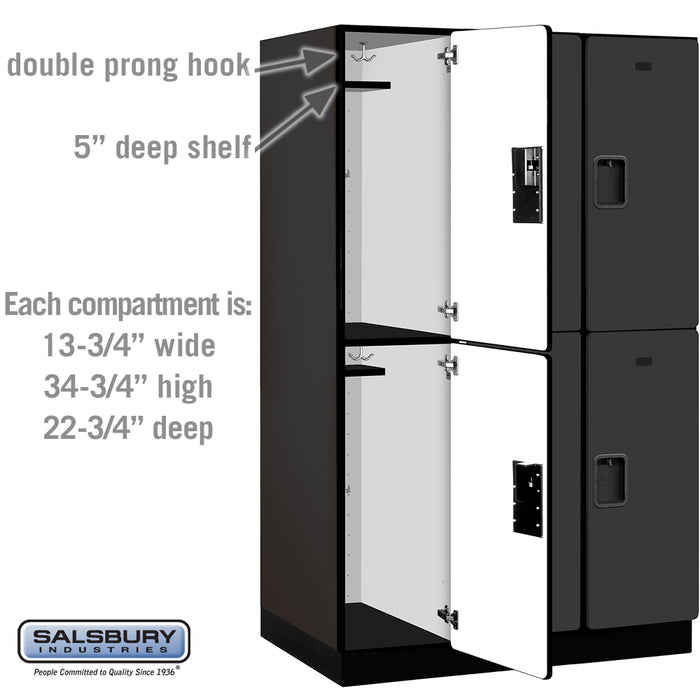 Salsbury 15" Wide Double Tier Designer Wood Locker - 3 Wide - 6 Feet High - 24 Inches Deep - Black - Hasps - Sweatfully