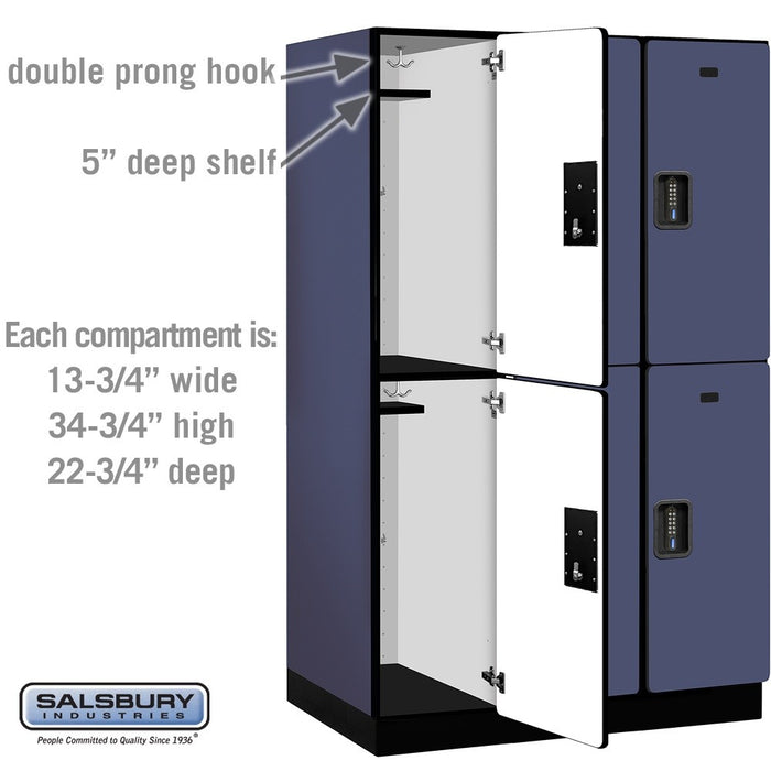 Salsbury 15" Wide Double Tier Designer Wood Locker - 3 Wide - 6 Feet High - 24 Inches Deep - Blue - Black Electronic Locks - Sweatfully