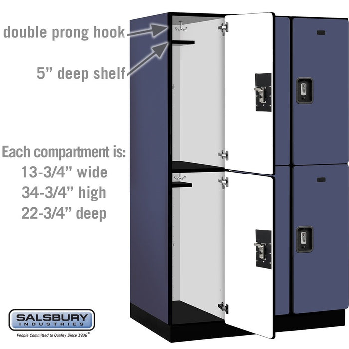 Salsbury 15" Wide Double Tier Designer Wood Locker - 3 Wide - 6 Feet High - 24 Inches Deep - Blue - Silver Resettable Combination Locks - Sweatfully