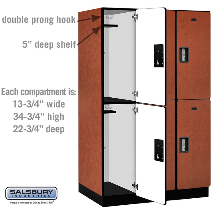 Salsbury 15" Wide Double Tier Designer Wood Locker - 3 Wide - 6 Feet High - 24 Inches Deep - Cherry - Silver Electronic Locks - Sweatfully