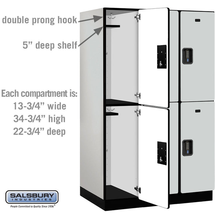 Salsbury 15" Wide Double Tier Designer Wood Locker - 3 Wide - 6 Feet High - 24 Inches Deep - Gray - Black Electronic Locks - Sweatfully