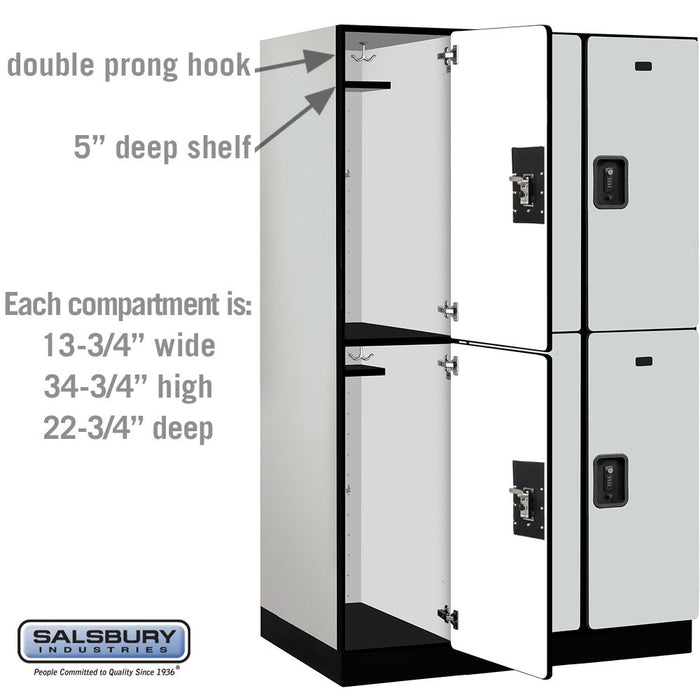 Salsbury 15" Wide Double Tier Designer Wood Locker - 3 Wide - 6 Feet High - 24 Inches Deep - Gray - Black Resettable Combination Locks - Sweatfully