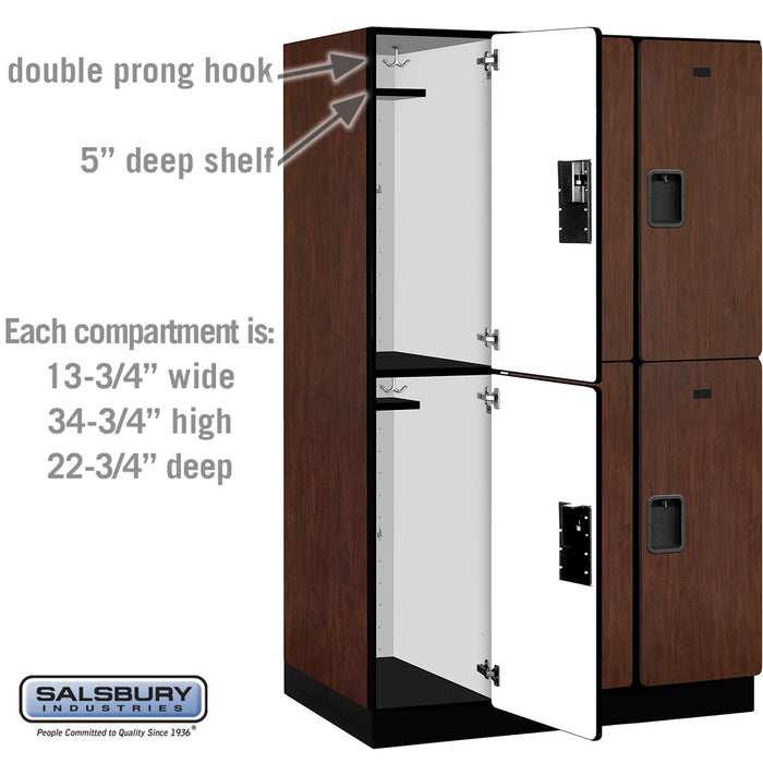 Salsbury 15" Wide Double Tier Designer Wood Locker - 3 Wide - 6 Feet High - 24 Inches Deep - Mahogany - Hasps - Sweatfully