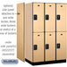 Salsbury 15" Wide Double Tier Designer Wood Locker - 3 Wide - 6 Feet High - 24 Inches Deep - Maple - Black Resettable Combination Locks - Sweatfully