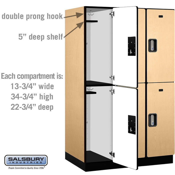 Salsbury 15" Wide Double Tier Designer Wood Locker - 3 Wide - 6 Feet High - 24 Inches Deep - Maple - Silver Electronic Locks - Sweatfully