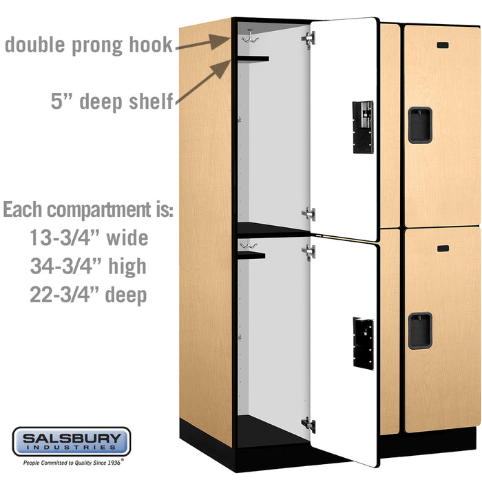 Salsbury 15" Wide Double Tier Designer Wood Locker - 3 Wide - 6 Feet High - 24 Inches Deep - Maple - Hasps - Sweatfully
