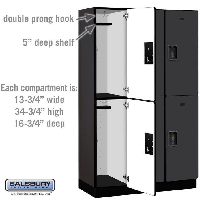 Salsbury 15" Wide Double Tier Designer Wood Locker - 3 Wide - 6 Feet High - 18 Inches Deep - Black - Black Electronic Locks - Sweatfully