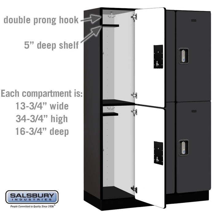 Salsbury 15" Wide Double Tier Designer Wood Locker - 3 Wide - 6 Feet High - 18 Inches Deep - Black - Silver Electronic Locks - Sweatfully