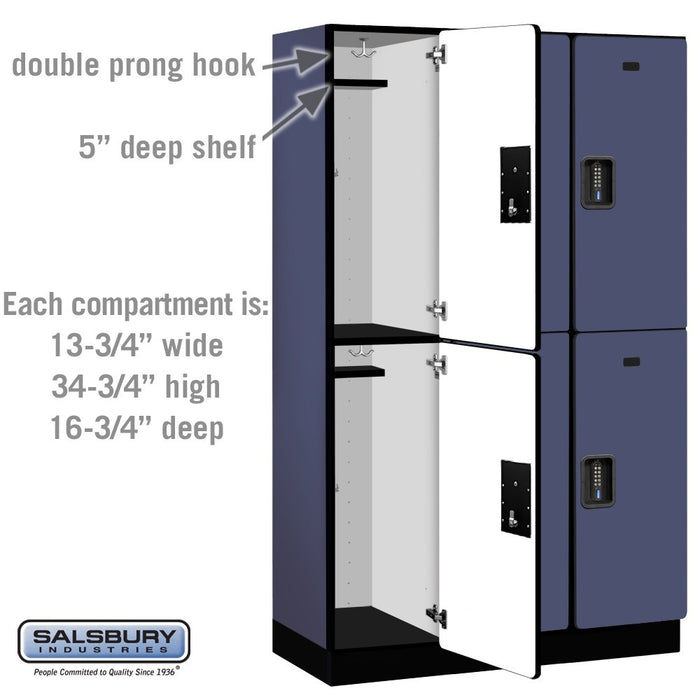 Salsbury 15" Wide Double Tier Designer Wood Locker - 3 Wide - 6 Feet High - 18 Inches Deep - Blue - Black Electronic Locks - Sweatfully