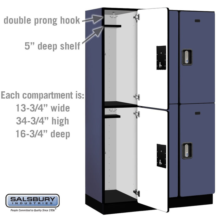 Salsbury 15" Wide Double Tier Designer Wood Locker - 3 Wide - 6 Feet High - 18 Inches Deep - Blue - Silver Electronic Locks - Sweatfully