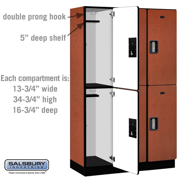 Salsbury 15" Wide Double Tier Designer Wood Locker - 3 Wide - 6 Feet High - 18 Inches Deep - Cherry - Silver Electronic Locks - Sweatfully