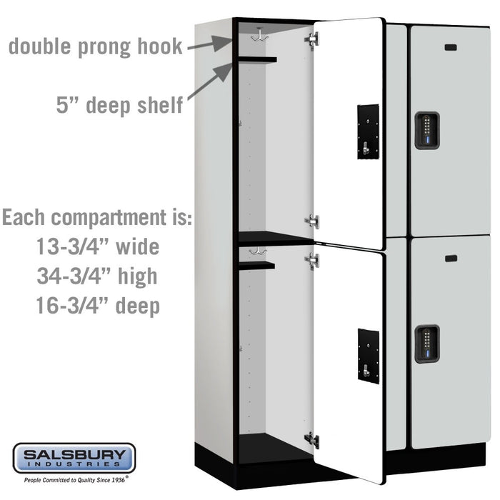 Salsbury 15" Wide Double Tier Designer Wood Locker - 3 Wide - 6 Feet High - 18 Inches Deep - Gray - Black Electronic Locks - Sweatfully