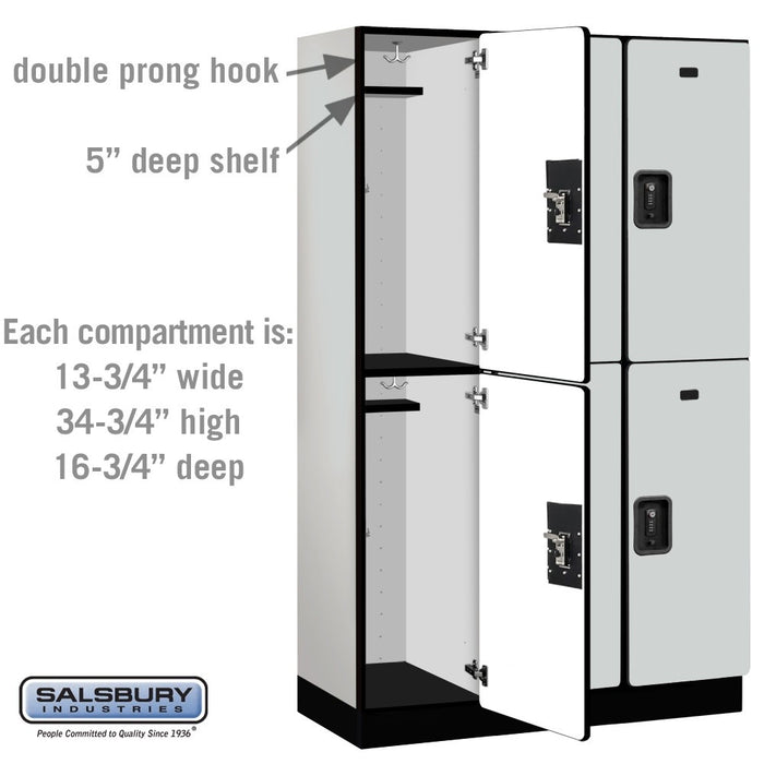 Salsbury 15" Wide Double Tier Designer Wood Locker - 3 Wide - 6 Feet High - 18 Inches Deep - Gray - Black Resettable Combination Locks - Sweatfully