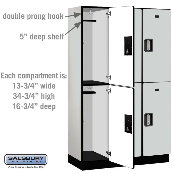 Salsbury 15" Wide Double Tier Designer Wood Locker - 3 Wide - 6 Feet High - 18 Inches Deep - Gray - Silver Electronic Locks - Sweatfully