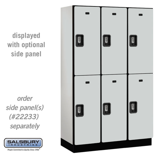 Salsbury 15" Wide Double Tier Designer Wood Locker - 3 Wide - 6 Feet High - 18 Inches Deep - Gray - Silver Resettable Combination Locks - Sweatfully