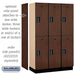 Salsbury 15" Wide Double Tier Designer Wood Locker - 3 Wide - 6 Feet High - 18 Inches Deep - Mahogany - Black Electronic Locks - Sweatfully