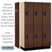 Salsbury 15" Wide Double Tier Designer Wood Locker - 3 Wide - 6 Feet High - 18 Inches Deep - Mahogany - Black Resettable Combination Locks - Sweatfully