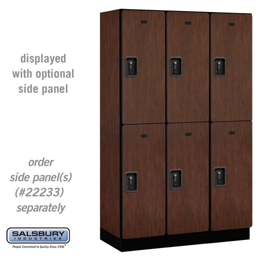 Salsbury 15" Wide Double Tier Designer Wood Locker - 3 Wide - 6 Feet High - 18 Inches Deep - Mahogany - Black Resettable Combination Locks - Sweatfully