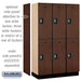 Salsbury 15" Wide Double Tier Designer Wood Locker - 3 Wide - 6 Feet High - 18 Inches Deep - Mahogany - Silver Resettable Combination Locks - Sweatfully