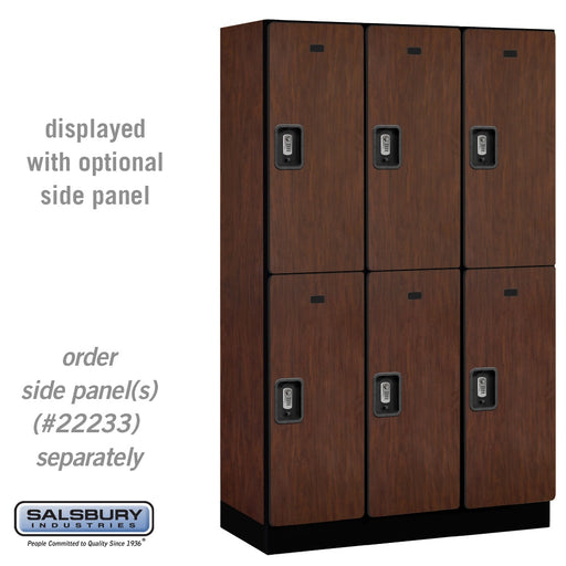 Salsbury 15" Wide Double Tier Designer Wood Locker - 3 Wide - 6 Feet High - 18 Inches Deep - Mahogany - Silver Resettable Combination Locks - Sweatfully