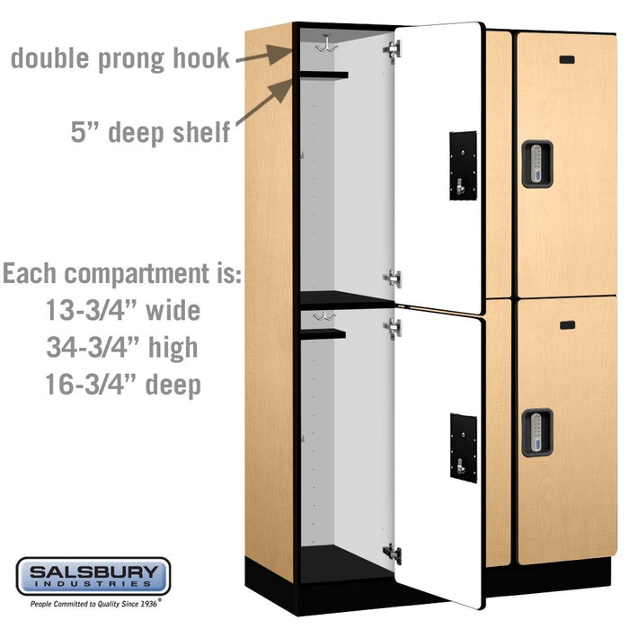 Salsbury 15" Wide Double Tier Designer Wood Locker - 3 Wide - 6 Feet High - 18 Inches Deep - Maple - Silver Electronic Locks - Sweatfully