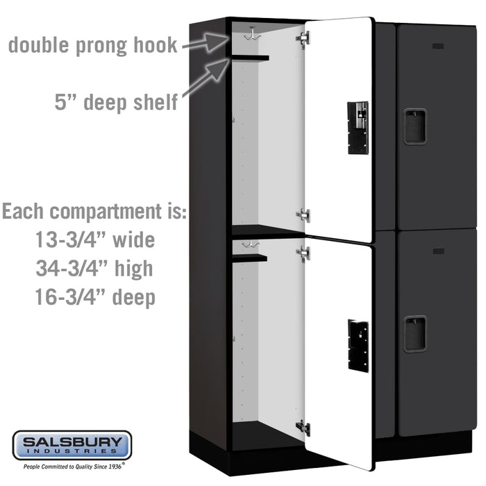 Salsbury 15" Wide Double Tier Designer Wood Locker - 3 Wide - 6 Feet High - 18 Inches Deep - Black - Hasps - Sweatfully