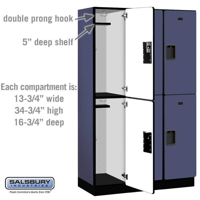 Salsbury 15" Wide Double Tier Designer Wood Locker - 3 Wide - 6 Feet High - 18 Inches Deep - Blue - Hasps - Sweatfully