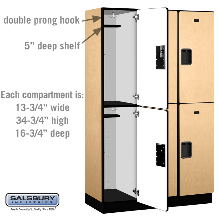 Salsbury 15" Wide Double Tier Designer Wood Locker - 3 Wide - 6 Feet High - 18 Inches Deep - Maple - Hasps - Sweatfully