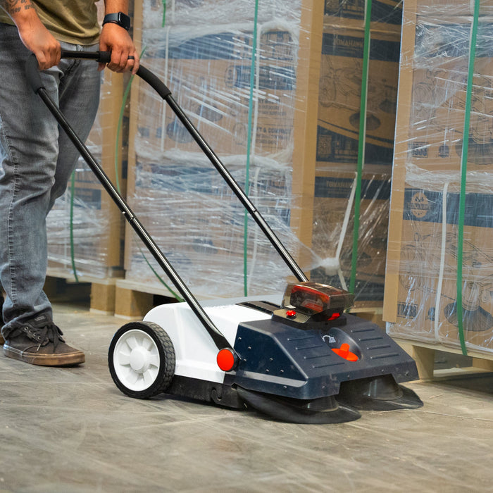 22" Battery Powered Push Sweeper With Double Brush System 18V Lithium-Ion - Sweatfully